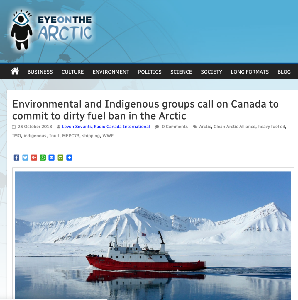 Environmental and Indigenous groups call on Canada to commit to dirty fuel ban in the Arctic