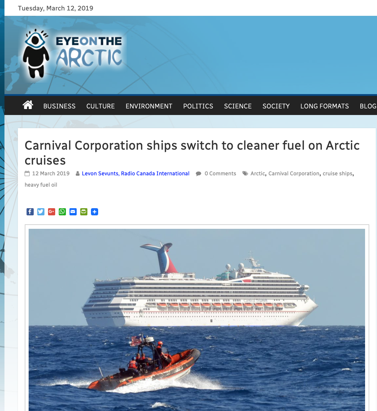 Carnival Corporation ships switch to cleaner fuel on Arctic cruises
