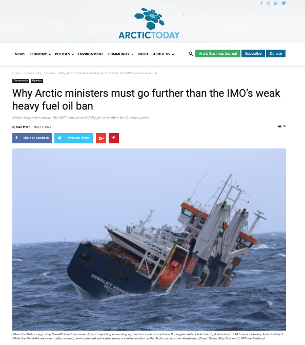Why Arctic ministers must go further than the IMO’s weak heavy fuel oil ban