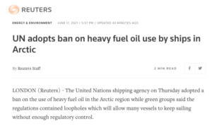 Reuters: UN adopts ban on heavy fuel oil use by ships in Arctic