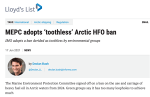 MEPC adopts ‘toothless’ Arctic HFO ban