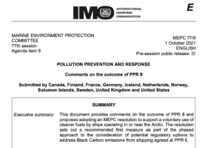 MEPC 77/9: Black Carbon Resolution to support a voluntary use of cleaner fuels by ships operating in or near the Arctic
