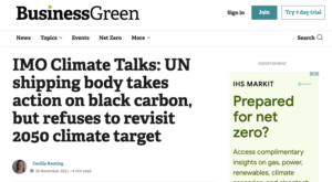 Business Green: IMO Climate Talks: UN shipping body takes action on black carbon, but refuses to revisit 2050 climate target