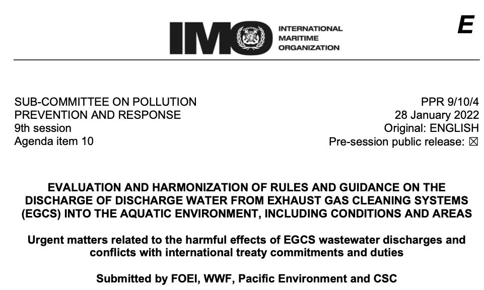 PPR 9-10-4 – Urgent matters related to the harmful effects of EGCS wastewater discharges and conflicts with international treaty commitments and duties