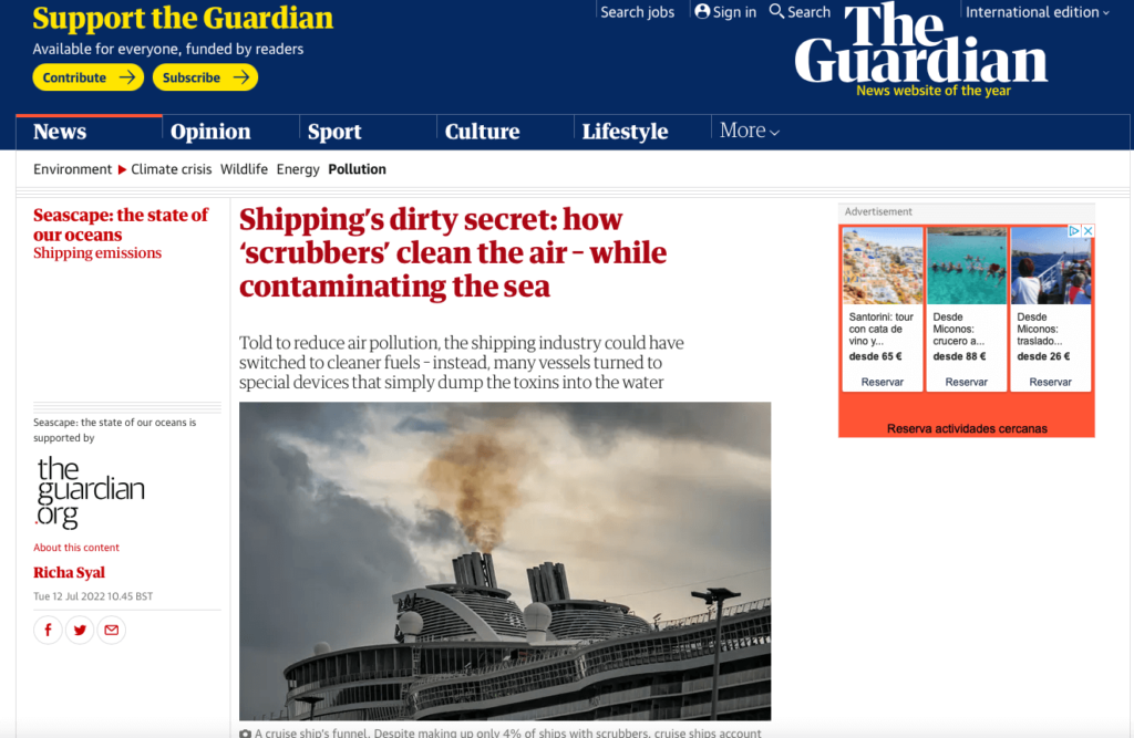 The Guardian: Shipping’s dirty secret: how ‘scrubbers’ clean the air – while contaminating the sea