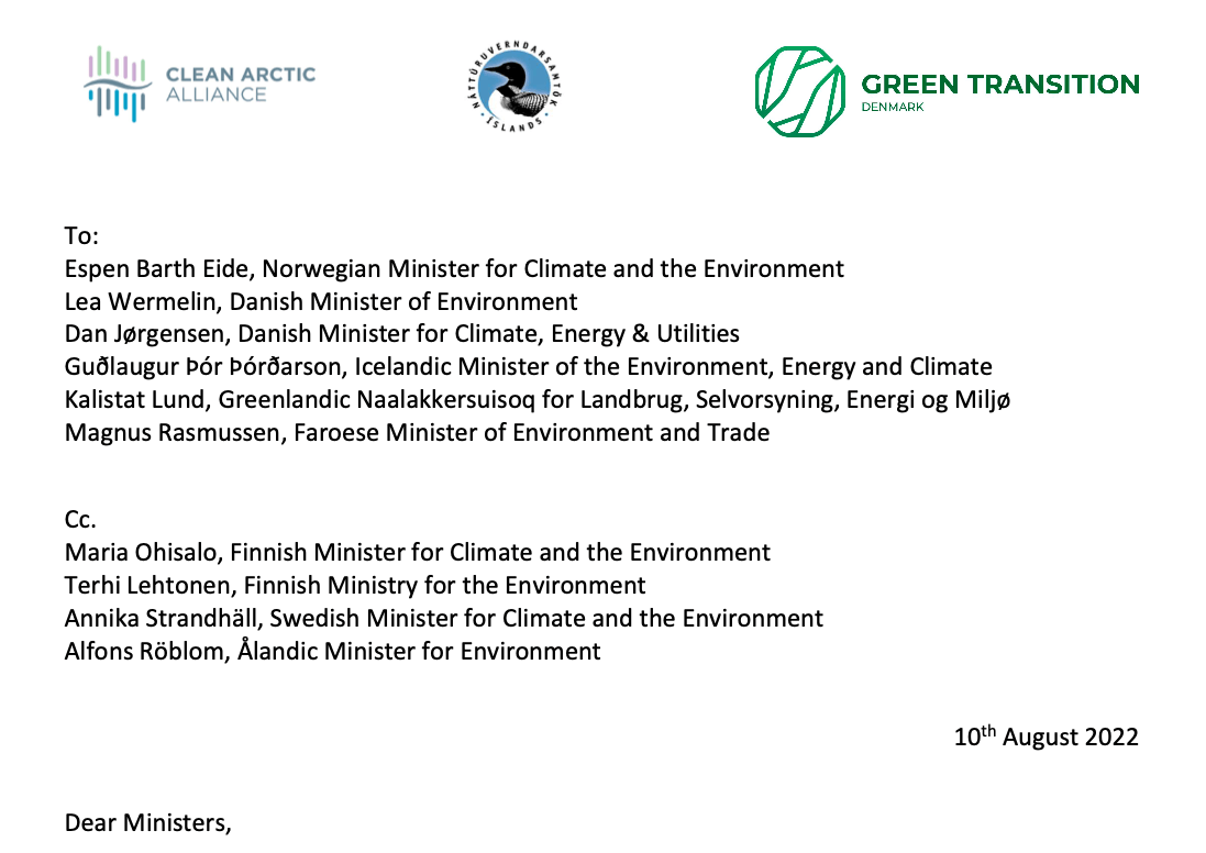 Letter to Nordic Environment and Climate Ministers