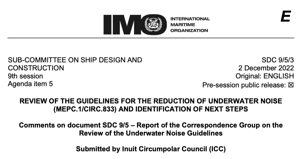 SDC 9/5/3: Comments on document SDC 9/5 – Report of the Correspondence Group on the Review of the Underwater Noise Guidelines