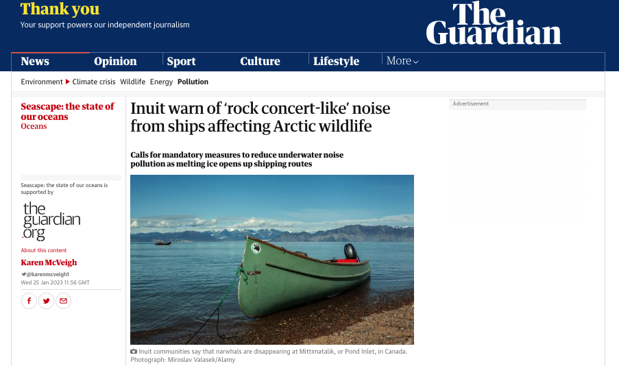 Inuit warn of ‘rock concert-like’ noise from ships affecting Arctic wildlife