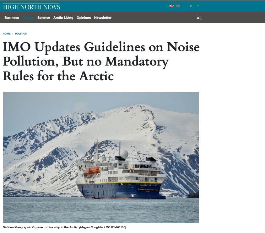 High North News: IMO Updates Guidelines on Noise Pollution, But No Mandatory Rules for the Arctic