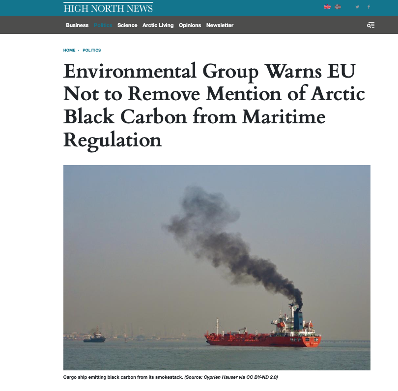 High North News: Environmental Groups Warns EU Not to Remove Mention of Arctic Black Carbon Maritime Regulation