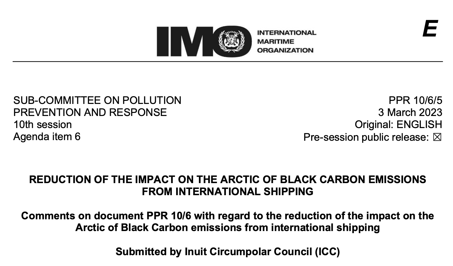 PPR 10-6-5 - Comments on document PPR 106 with regard to the reduction of the impact on the Arctic of Black Carbon Emissions from International shipping