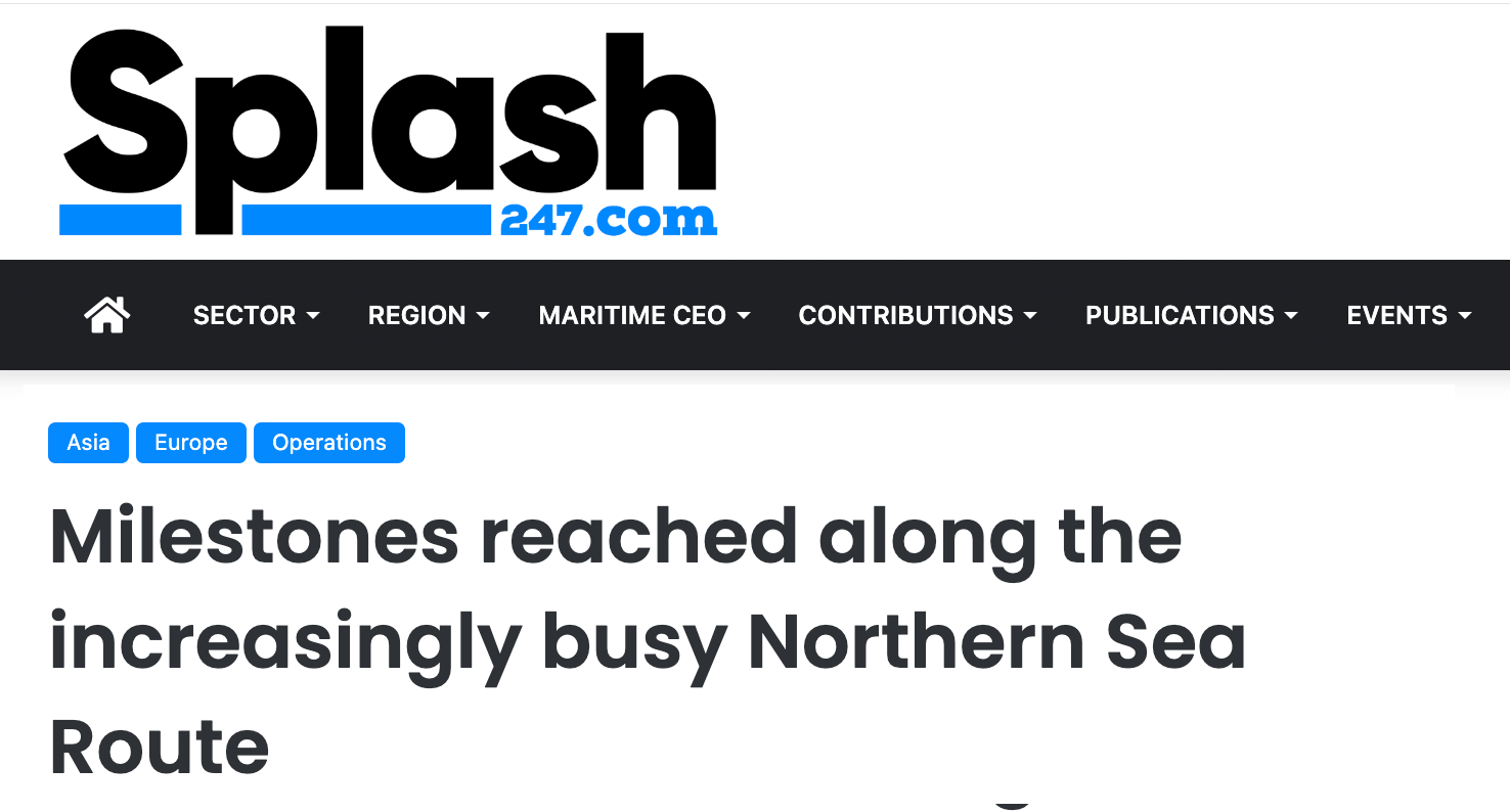 Splash 24/7 Milestones reached along the increasingly busy Northern Sea Route