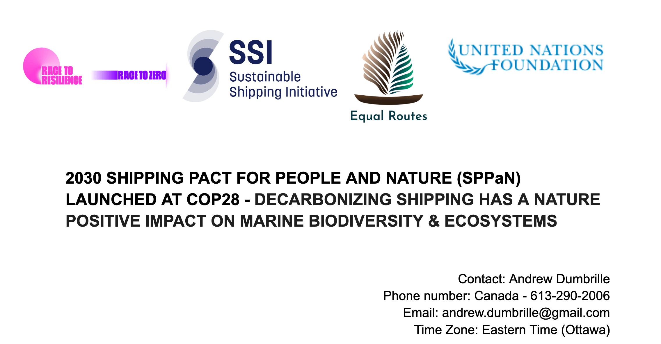 2030 SHIPPING PACT FOR PEOPLE AND NATURE (SPPaN) LAUNCHED AT COP28 - DECARBONIZING SHIPPING HAS A NATURE POSITIVE IMPACT ON MARINE BIODIVERSITY & ECOSYSTEMS