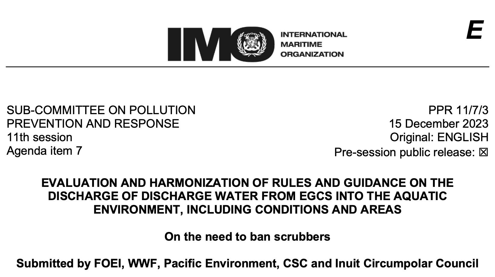 PPR 11-7-3 - On the need to ban scrubbers (FOEI, WWF, Pacific Enviro...)