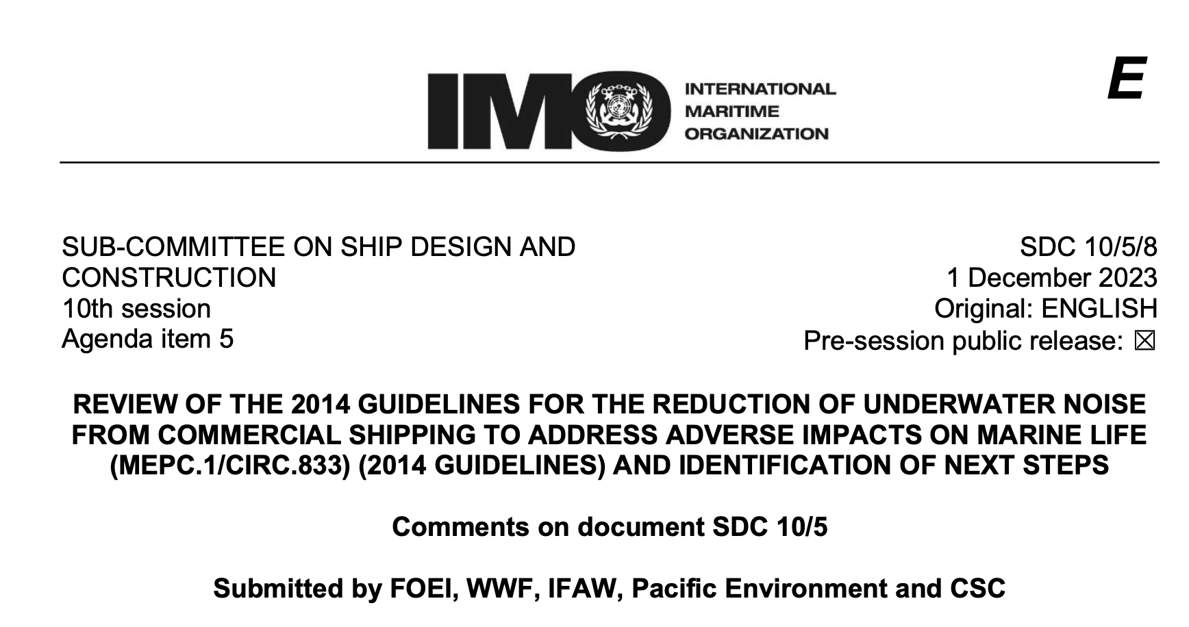 SDC 10-5-8 - Comments on document SDC 105 (FOEI, WWF, IFAW, Pacific...)