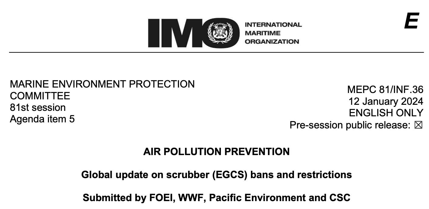 MEPC 81/INF.36: Air Pollution Prevention: Global update on scrubber (EGCS) bans and restrictions