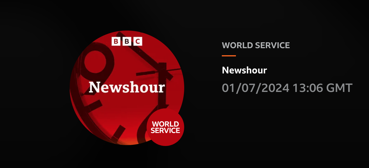 BBC World Service, Newshour: Dr Sian Prior interviewed
