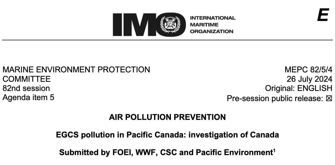 MEPC 82/5/4: EGCS pollution in Pacific Canada: investigation of Canada