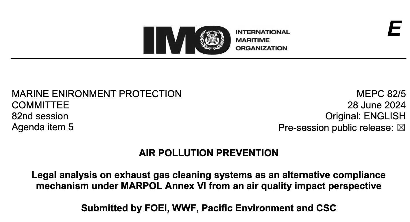 MEPC 82/5: Legal analysis on exhaust gas cleaning systems as an alternative compliance mechanism under MARPOL Annex VI from an air quality impact perspective