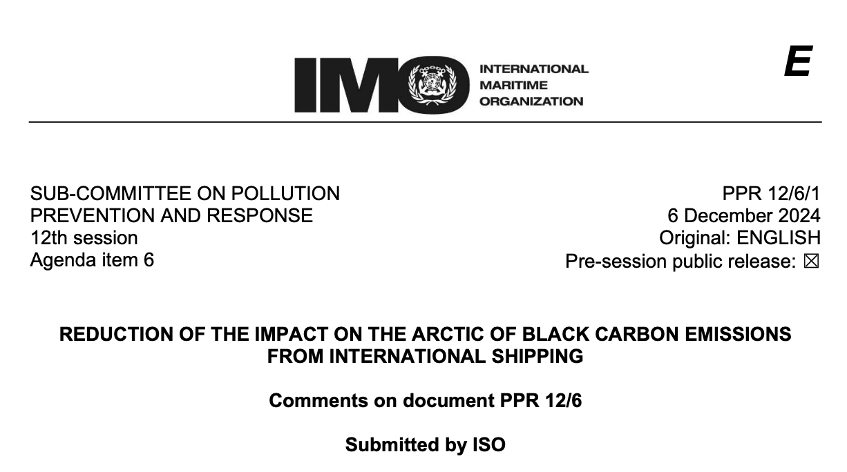 PPR 12/6/1: Reduction of the Impact on the Arctic of Black Carbon Emissions From International Shipping