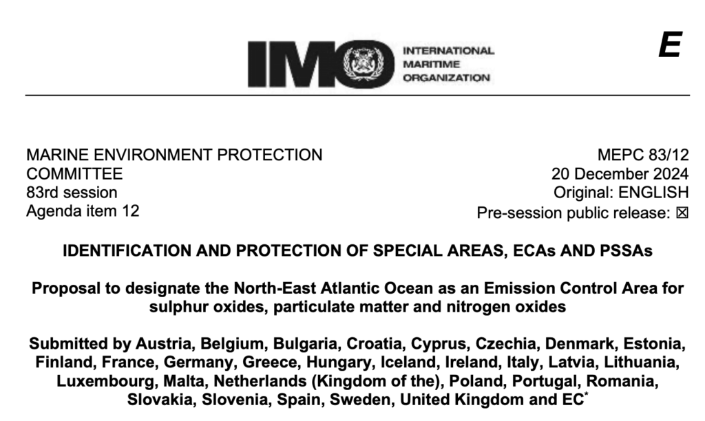 MEPC83/12: Proposal to designate the North-East Atlantic Ocean as an Emission Control Area for sulphur oxides, particulate matter and nitrogen oxides