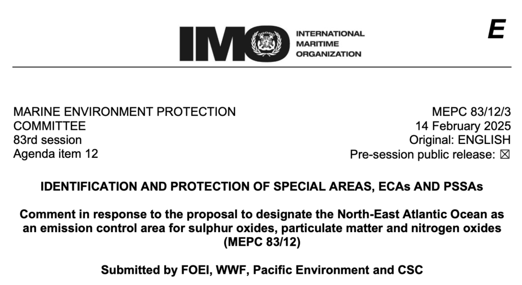 MEPC 83/12/3: Comment in response to the proposal to designate the North-East Atlantic Ocean as an emission control area for sulphur oxides, particulate matter and nitrogen oxides (MEPC 83/12)