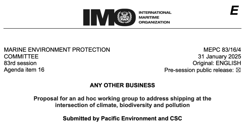 MEPC 83/16/4: Proposal for an ad hoc working group to address shipping at the intersection of climate, biodiversity and pollution