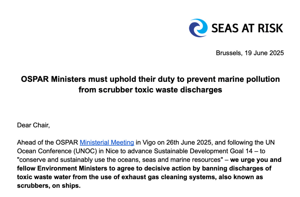 Open Letter: OSPAR Ministers must uphold their duty to prevent marine pollution from scrubber toxic waste discharges